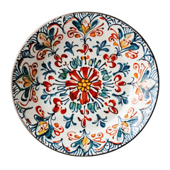 Decorative Ceramic Plate with Floral Design Isolated on Transparent Background