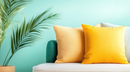 A beautifully arranged living room scene featuring a cozy couch with soft cushions and decorative plants, creating a warm and inviting ambiance.