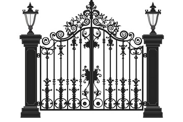Handmade, simple black iron gate with decorative elements, vector illustration isolated on a white background. 