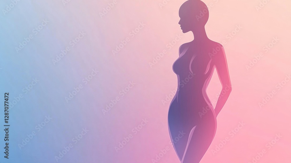 Aufkleber slim female silhouette illustration showcasing highlighted waistline on a gradient background featur