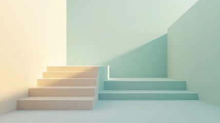 Minimalist Staircase Design with Pastel Colors and Soft Light Illumination
