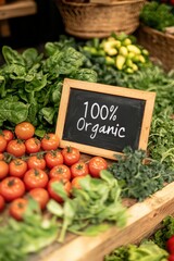 Celebrating organic produce with a vibrant display of leafy greens and tomatoes