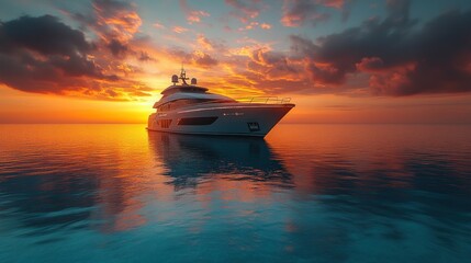 Naklejka premium Luxury Yacht at Sunset: A Serene Ocean Escape