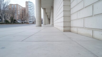 Obraz premium City street, modern building, columns, pavement, background buildings, urban architecture photography