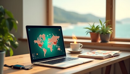 Fototapeta premium Journaux d’un Bureau à Distance : Un Monde de Collaboration pour les Travailleurs Numériques