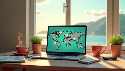 Fototapeta premium Diários de uma Mesa Remota: Um Mundo de Colaboração para Trabalhadores Digitais