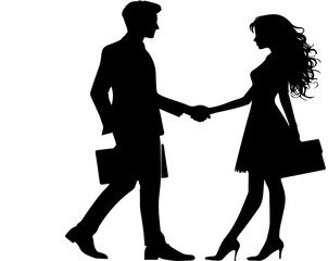 Silhouettes Of Businessmen. Colleagues who shake hands. They greet each other in the office. People conclude a deal or agreement after successful negotiations. Vector. EPS 10.