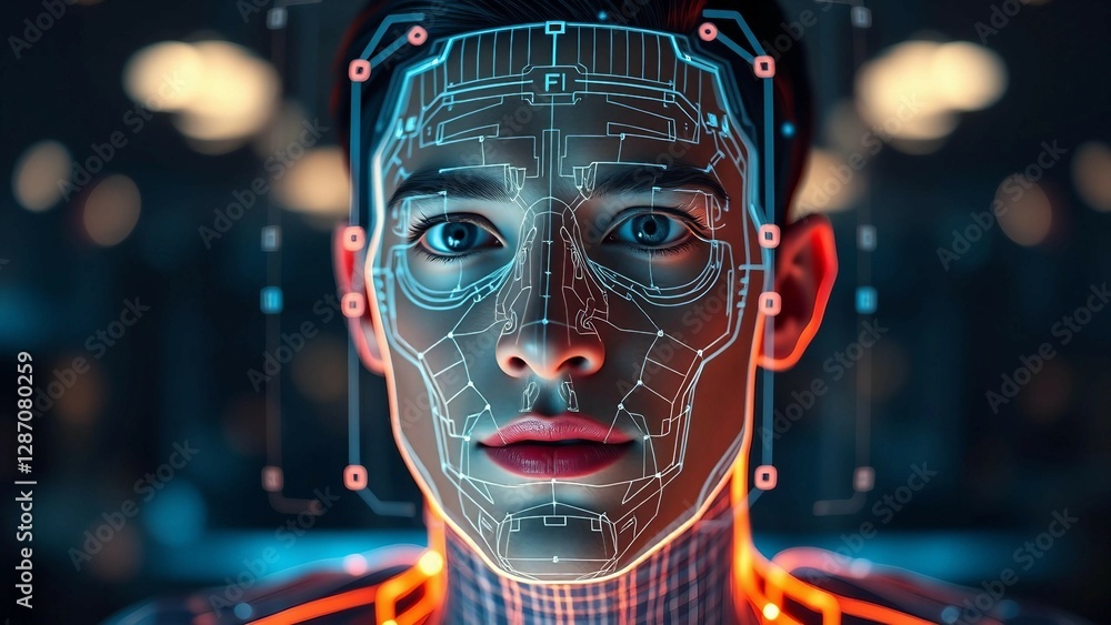 Aufkleber facial recognition system concept face recognition 3d scanning face id vector wireframe concept