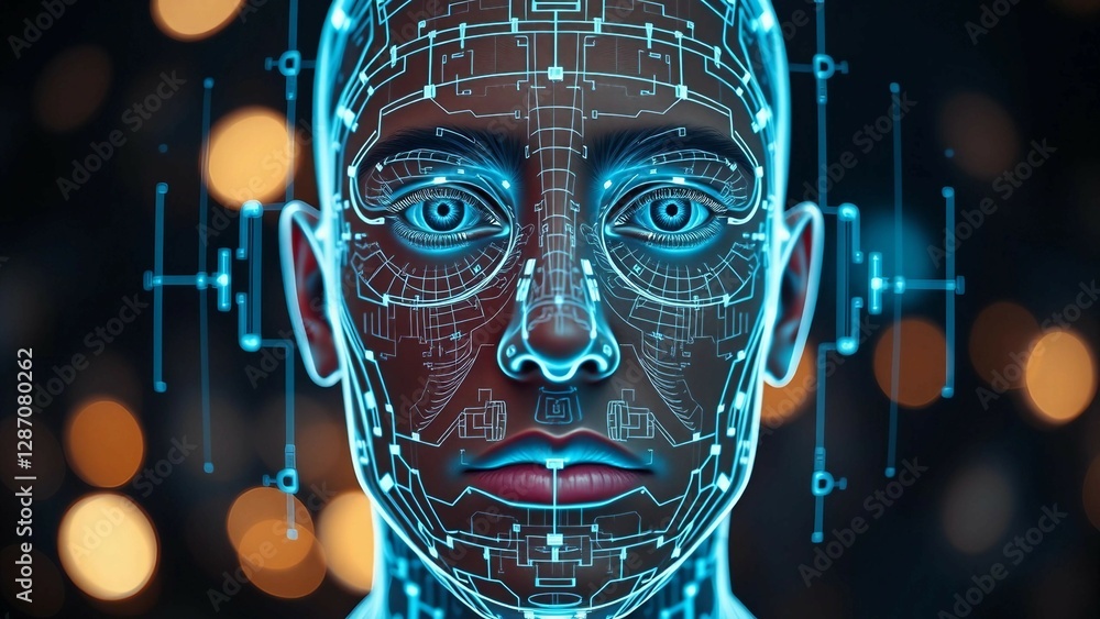 Poster facial recognition system concept face recognition 3d scanning face id vector wireframe concept