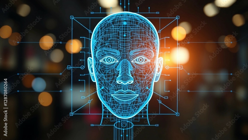 Aufkleber facial recognition system concept face recognition 3d scanning face id vector wireframe concept