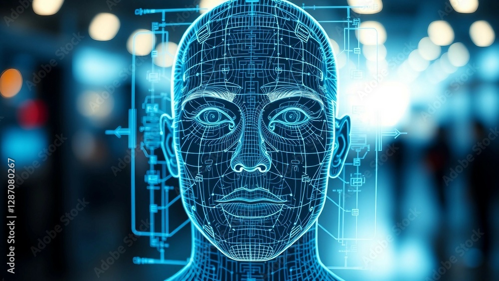 Poster facial recognition system concept face recognition 3d scanning face id vector wireframe concept