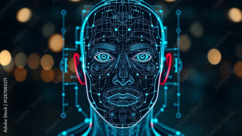 Aufkleber facial recognition system concept face recognition 3d scanning face id vector wireframe concept