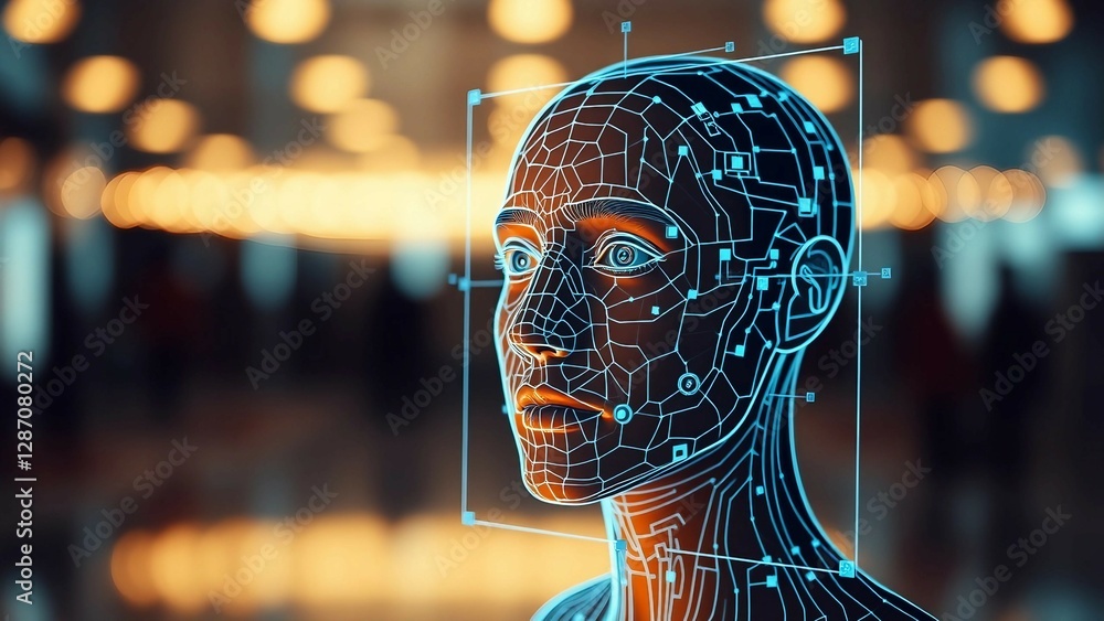 Poster facial recognition system concept face recognition 3d scanning face id vector wireframe concept