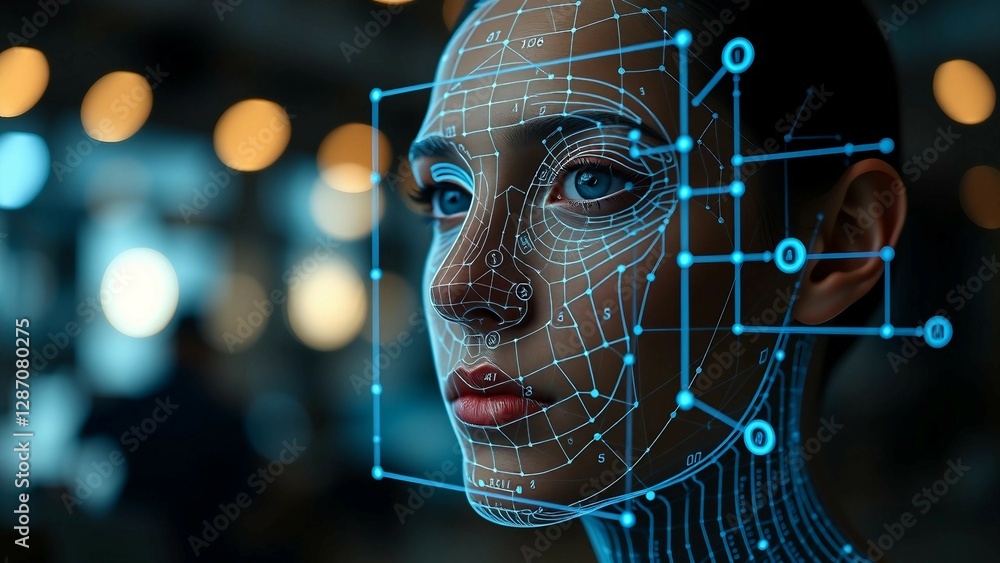 Aufkleber facial recognition system concept face recognition 3d scanning face id vector wireframe concept