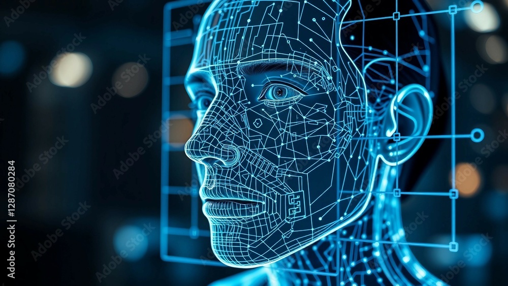 Aufkleber facial recognition system concept face recognition 3d scanning face id vector wireframe concept