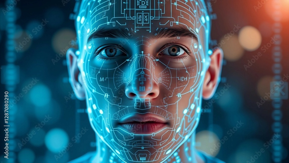 Poster facial recognition system concept face recognition 3d scanning face id vector wireframe concept