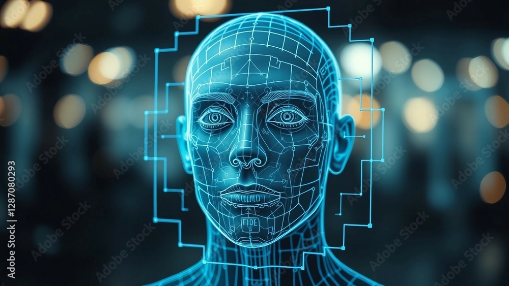 Aufkleber facial recognition system concept face recognition 3d scanning face id vector wireframe concept