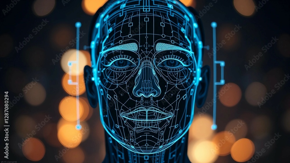 Aufkleber facial recognition system concept face recognition 3d scanning face id vector wireframe concept