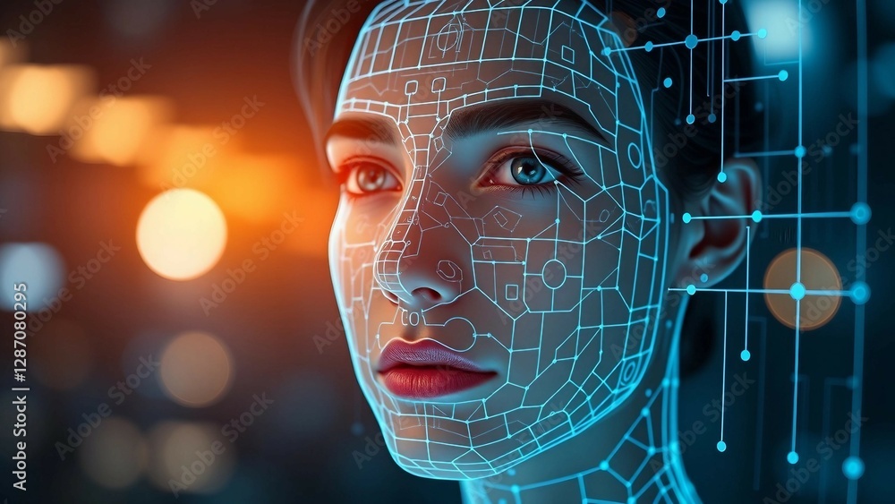 Aufkleber facial recognition system concept face recognition 3d scanning face id vector wireframe concept