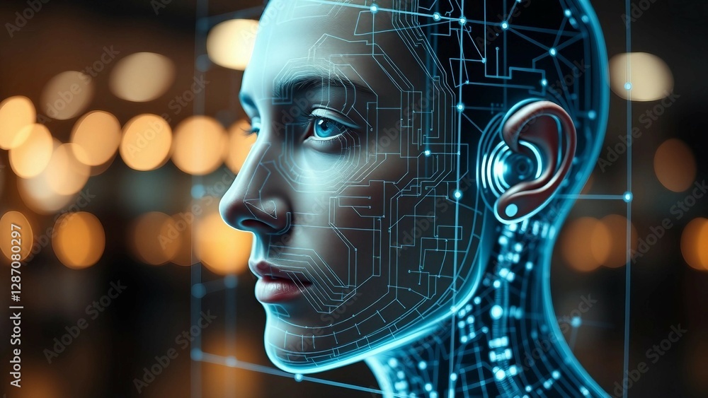 Poster facial recognition system concept face recognition 3d scanning face id vector wireframe concept