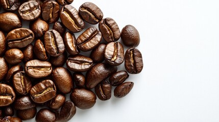 Obraz premium Coffee beans arranged in a symbol shape on white background