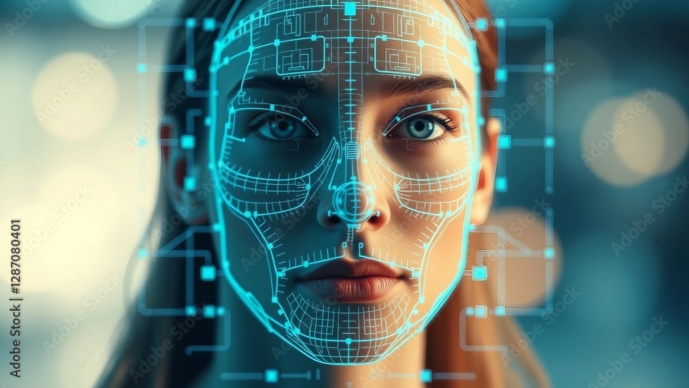 Aufkleber facial recognition system concept face recognition 3d scanning face id vector wireframe concept