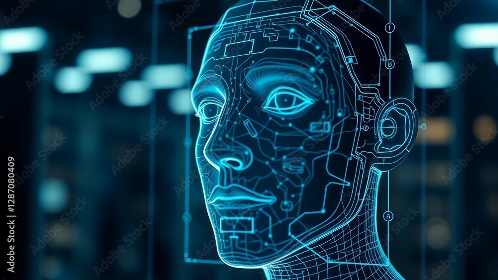 Aufkleber facial recognition system concept face recognition 3d scanning face id vector wireframe concept