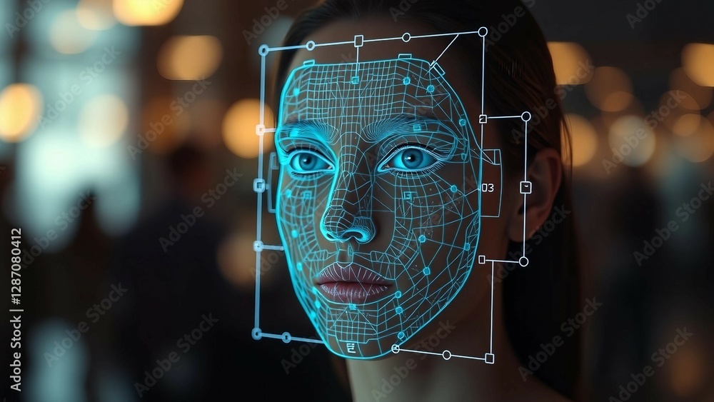 Aufkleber facial recognition system concept face recognition 3d scanning face id vector wireframe concept