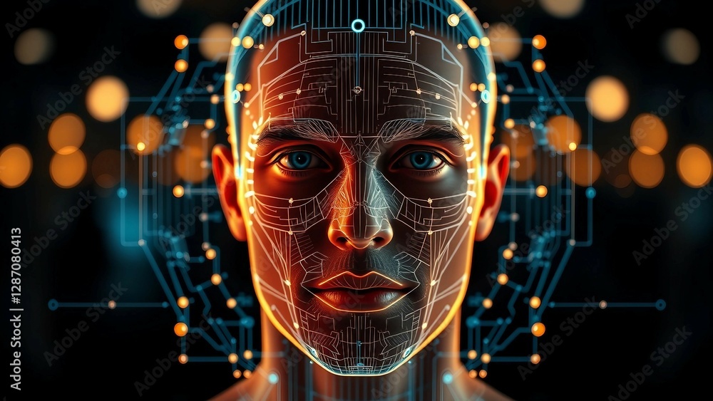 Aufkleber facial recognition system concept face recognition 3d scanning face id vector wireframe concept