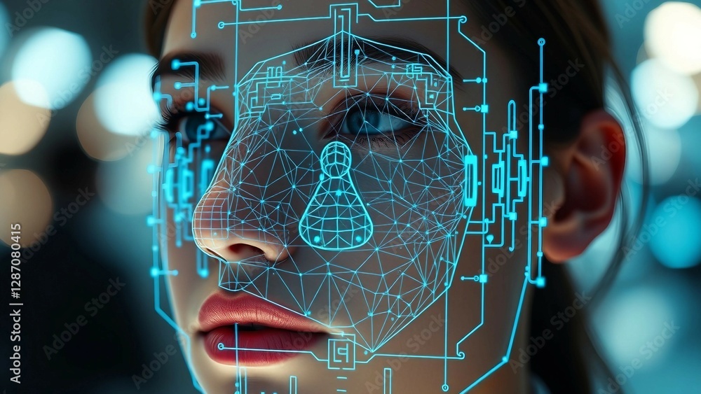 Aufkleber facial recognition system concept face recognition 3d scanning face id vector wireframe concept
