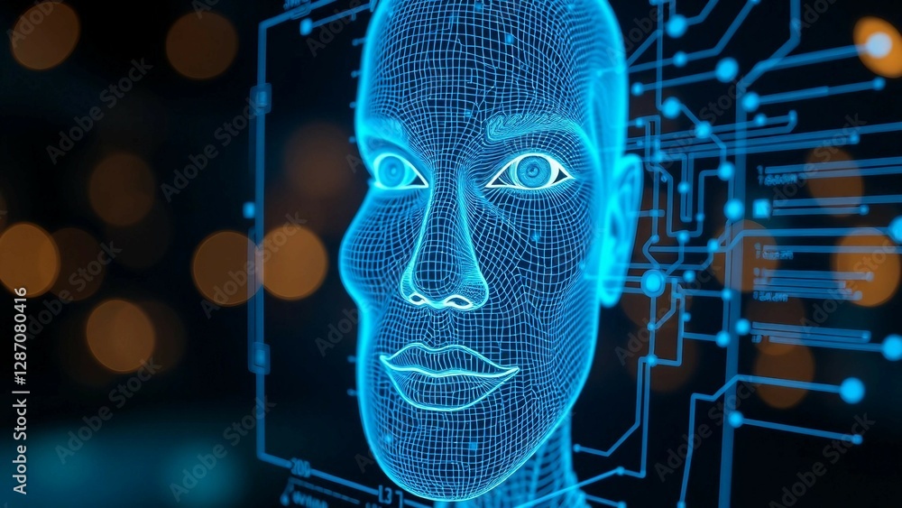 Aufkleber facial recognition system concept face recognition 3d scanning face id vector wireframe concept