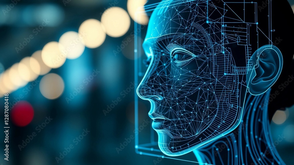 Aufkleber facial recognition system concept face recognition 3d scanning face id vector wireframe concept