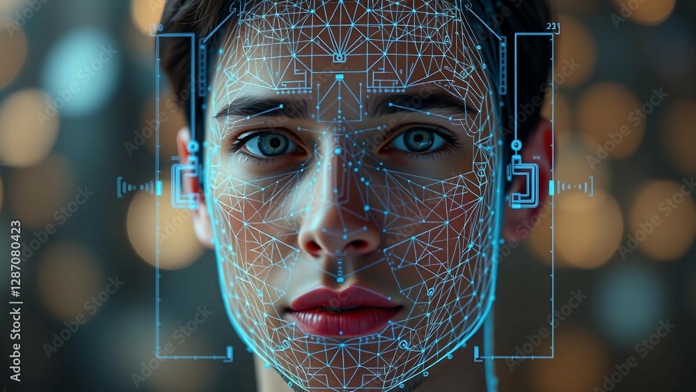 Aufkleber facial recognition system concept face recognition 3d scanning face id vector wireframe concept