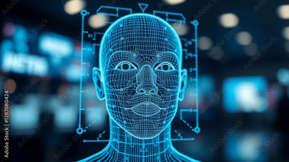 Aufkleber facial recognition system concept face recognition 3d scanning face id vector wireframe concept