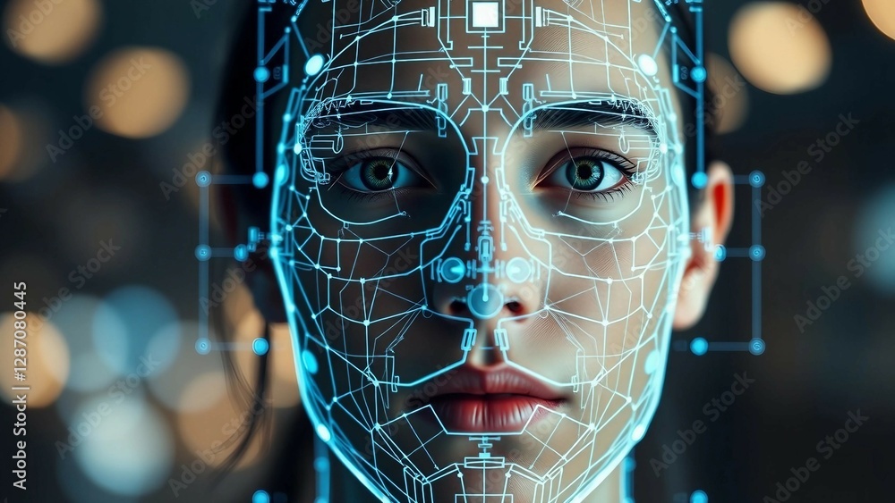 Aufkleber facial recognition system concept face recognition 3d scanning face id vector wireframe concept