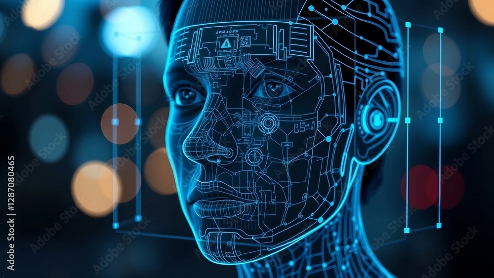 Aufkleber facial recognition system concept face recognition 3d scanning face id vector wireframe concept