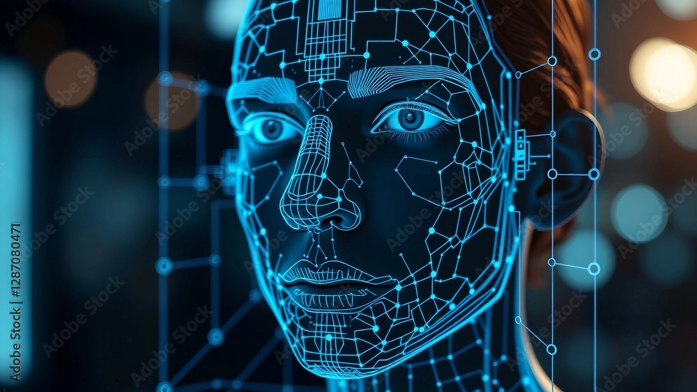 Aufkleber facial recognition system concept face recognition 3d scanning face id vector wireframe concept