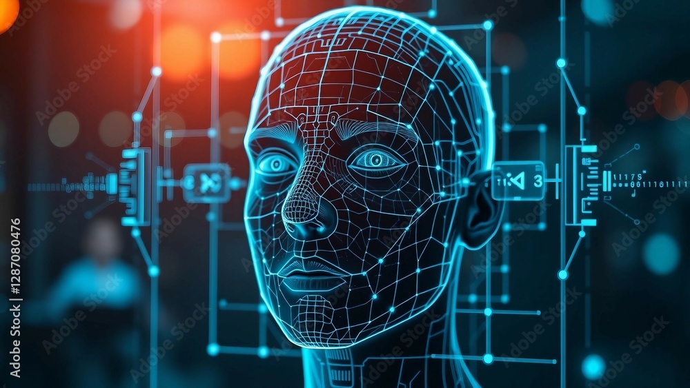 Poster facial recognition system concept face recognition 3d scanning face id vector wireframe concept