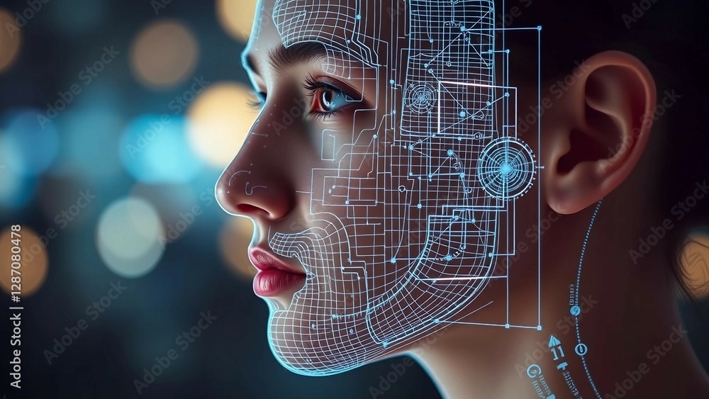 Poster facial recognition system concept face recognition 3d scanning face id vector wireframe concept