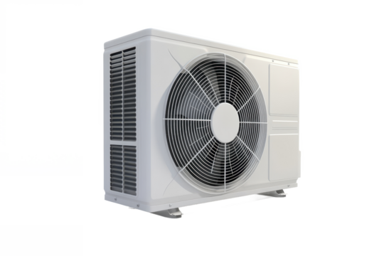 Air heat pump near pool house outdoors.