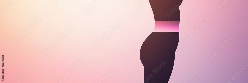 Poster minimalist silhouette of a slim female figure with highlighted waistline against a soft gradient bac