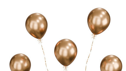 Party celebration balloons. Flying gold color balloons. 3d rendering. Applicable for birthday holiday design.