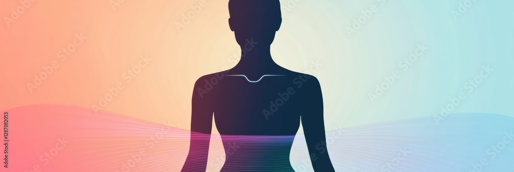 Aufkleber minimalist silhouette of a slim female form with waistline highlighted in soft gradient background. 