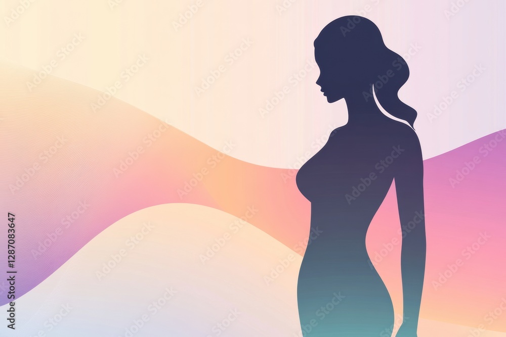 Aufkleber slim female silhouette with highlighted waistline against a soft gradient background creating a mode