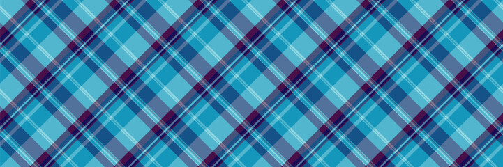 Golf check texture textile, checkered pattern plaid seamless. Handsome vector background fabric tartan in cyan and blue colors.