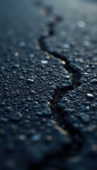 Deep black asphalt close-up, showing subtle surface variations , design, macro, element