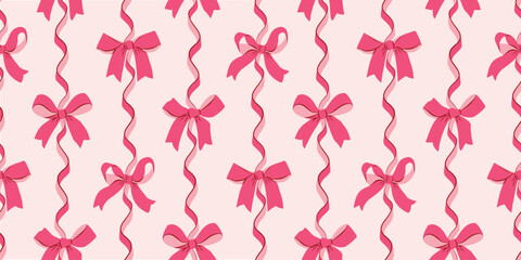 Red Bows Seamless Vector Pattern with Ribbon in Vertical Shape © yaviki