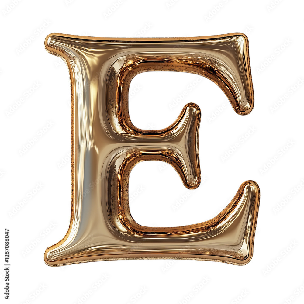 Fototapete golden letter e isolated on transparent background with glossy surface and metallic reflection