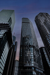 Night view from below skyscrapers of Frankfurt am Main