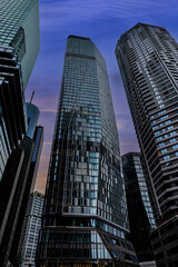 Night view from below skyscrapers of Frankfurt am Main